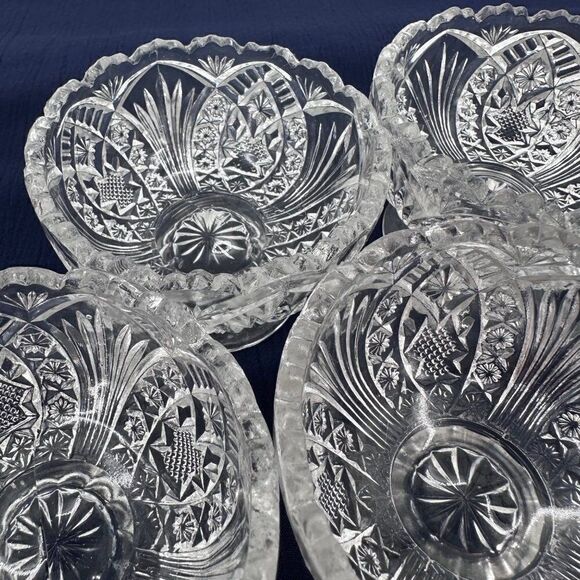 Vintage Clear Cut Glass EAPG Sherbert Dessert Berry Bowls (4) Arrowhead Sawtooth - Picture 6 of 11